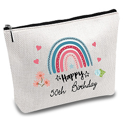 Радуга Мешки для хранения из поликоттонового холста, металлические мешочки на молнии, прямоугольник со словом с днем рождения, радуга, 18x25 см