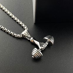Нержавеющая Сталь Цвет Панк 304 ожерелья из нержавеющей стали с подвесками в виде гантелей и штанги в стиле хип-хоп для мужчин, цвет нержавеющей стали