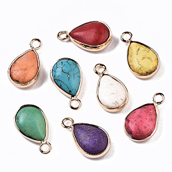 Alice Blue Synthetic Turquoise Pendants, with Light Gold Plated Brass Edge, Teardrop, Dyed, Alice Blue, 18~19x10.5x5mm, Hole: 2mm
