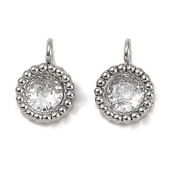 Нержавеющая Сталь Цвет 304 подвески из микро-паве из нержавеющей стали с фианитами, плоско-круглые, цвет нержавеющей стали, 9.5x6.5x2.5 мм, отверстие : 1.8 мм