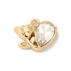 Clear Rack Plating Alloy Charms, with Glass, Nickel Free, Flower of Life Charms, Golden, Clear, 13.5x17x5mm, Hole: 1.8mm