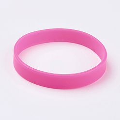 Hot Pink Silicone Wristbands Bracelets, Cord Bracelets, Hot Pink, 2-1/2 inch(63mm), 12x2mm