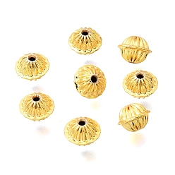 Золотой Латунные бусины, гофрированный круглый, долговечный, стойки покрытие, золотые, 6.5x5 мм, отверстие : 1 мм