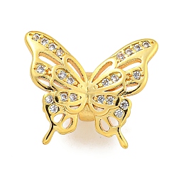 Настоящее золото 18K Латунные шарики циркония кубической, долговечный, без свинца и без кадмия, бабочка, реальный 18 k позолоченный, 15x17x8 мм, отверстие : 3 мм