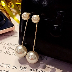 Round Alloy Dangle Earrings for Women, with Imitation Pearl Beads, Round, 18x11mm