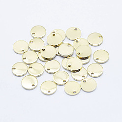 Real 18K Gold Plated Brass Charms, Long-Lasting Plated, Nickel Free, Flat Round, Real 18K Gold Plated, 8x1mm, Hole: 1mm