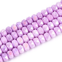 Фиолетовый Антикоррозийные гальванические стеклянные бусины, имитация драгоценных камней, рондель, с покрытием AB цвета, граненые, два тона, фиолетовые, 6x4 мм, отверстие : 1~1.2 мм, около 91~92 шт / нитка, 14.96~15.16 дюйм (38~38.5 см)