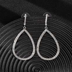 Teardrop Серьги-гвоздики из сплава и хрустальных стразов, платина, слеза, 67x32 мм