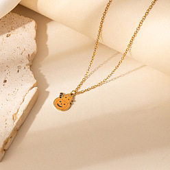 Тыква Хэллоуин 304 эмалированные подвески из нержавеющей стали для женщин, золотые, оранжевый цвет, тыква, 16.14 дюйм (41 см), Кулон : 16.6x10.3 мм