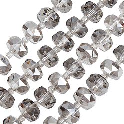 Серый 2прозрачные гальванические стеклянные бусины, нити, граненые, рондель, серые, 10x6 мм, отверстие : 1.2 мм, около 60 шт / нитка, 19.69'' (50 см)
