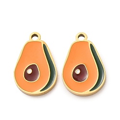 Avocado 304 подвески из нержавеющей стали, с эмалью, фруктовые прелести, золотые, прелести авокадо, 15x10x1.5 мм, отверстие : 1.4 мм