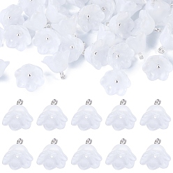 White 38Pcs Glass Charms, Flower, with Platinum Tone Brass Loop & Glitter Powder, Gradient Color, White, 10.5x11mm, Hole: 2mm