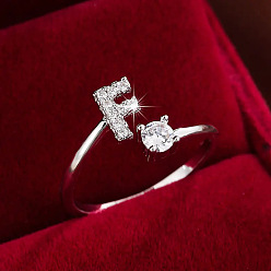 Letter F Кольца-манжеты из латуни и кубического циркония, буквы, платина, Буква F, внутренний диаметр: 17 мм