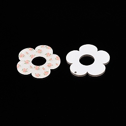 (404) Непрозрачное AB Кислое яблоко Акриловые подвески с цветочным принтом, цветочный белый, 33.5x33.5x2 мм, отверстие : 1.6 мм
