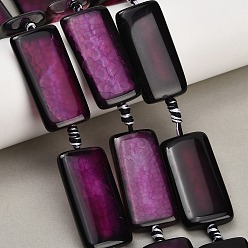Purple Natural Dragon Veins Agate Beads Strands, Dyed & Heated, Rectangle, Purple, 38~40x19.5~20.5x6~7mm, Hole: 3mm, about 8pcs/strand, 15.55~15.75''(39.5~40cm)