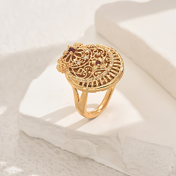 Золотой Латунные микропаве кубические цирконии геометрические регулируемые кольца для женщин, цветок, золотые, 23x20 мм, внутренний диаметр: регулируемый