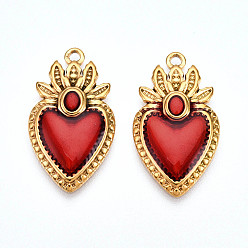 Красный Ионное покрытие (ip) 304 подвески из нержавеющей стали, с эмалью, сердце прелести, реальный 18 k позолоченный, красные, 28x15.5x3.5 мм, отверстие : 1.8 мм