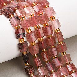 Клубничный Кварц Природного кварца клубники нитей бисера, квадратный, с бисером, 8x8x5 мм, отверстие : 1.2 мм, около 18 шт / нитка, 7.87'' (20 см)