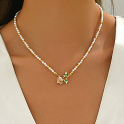 чертополох Ожерелья с подвесками из латуни и эмалью, Пластиковые искусственные жемчужины ожерелья для женщин, золотые, чертополох, 17.32 дюйм (44 см)