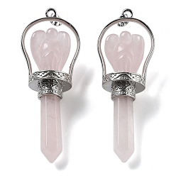 Розовый Кварц Подвески из розового натурального кварца, граненые подвески в виде пули и ангела с латунной фурнитурой, стойки покрытие, платина, 71~77x27~28x19~20 мм, отверстие : 6.5x4.5 мм