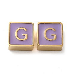 Letter G 304 aus Stahl-Email-Perlen, echt 14 k vergoldet, Quadrat mit Buchstaben, Buchstaben g, 8x8x4 mm, Bohrung: 2 mm