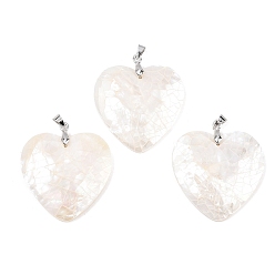 Морская Ракушка Натуральный белый подвески оболочки сердца, с латунной поручительств, платина, стойки покрытие, цвет морской раковины, 34~34.5x34.5~35x4.5 мм, отверстие : 4.5x4 мм