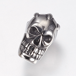 Antique Silver 304 Stainless Steel Beads, Skull, Antique Silver, 14x8x8mm, Hole: 2mm