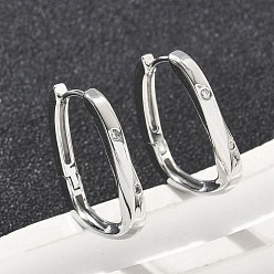 Платинированный Прямоугольные серьги-кольца из латуни, Реальная платина, 21x18x2.5 мм