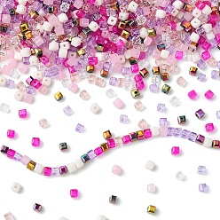 Pink 500Pcs Cube Glass Beads, Faceted, Mixed Styles , Pink, 4x4x4mm, 500pcs/set