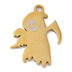 Golden Halloween 201 Stainless Steel Pendants, Death Charm, Golden, 17x14x1mm, Hole: 1.5mm