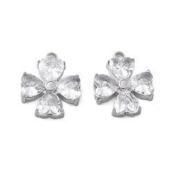 Нержавеющая Сталь Цвет 304 подвески из микро-паве из нержавеющей стали с фианитами, цветок, цвет нержавеющей стали, 14x12x3 мм, отверстие : 1.6 мм