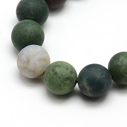 Indian Agate Frosted Natural Indian Agate Round Bead Strands, 12mm, Hole: 1mm, about 30~32pcs/strand, 14.9 inch~15.6 inch