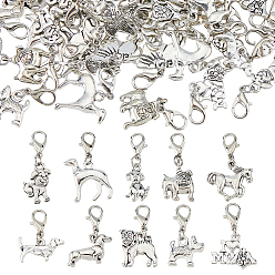 Plateado Antiguo & Platino 60 piezas 10 decoraciones colgantes de aleación de estilo, con broches de langosta de la aleación de la garra, tema animal, plata antigua y platino, 24~30 mm, 6 piezas / estilo