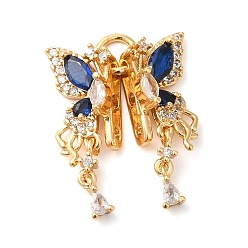 Средно-синий Латунные микро проложить кубического циркония слайд прелести, без кадмия, без никеля и без свинца, бабочка, реальный 18 k позолоченный, светло-синий, 22x18x6 мм, отверстие : 1.4 мм