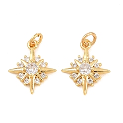 Настоящее золото 18K Латунные микро проложить кубического циркония прелести, звезды прелести, без свинца и без кадмия, стойки покрытие, долговечный, реальный 18 k позолоченный, 14x12x3 мм, Перейти кольцо: 4x0.8 мм, внутренний диаметр: 2.5 мм