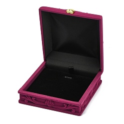 Medium Violet Red Rose Flower Pattern Velvet Jewelry Set Boxes, Necklaces & Earrings Boxes, with Cloth and Plastic, Rectangle, Medium Violet Red, 8.6x9.3x3.8cm