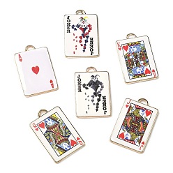 (52) Непрозрачная лаванда Печатные эмали подвески сплава, прямоугольник с подвесками игральных карт, золотые, разноцветные, 28.5x18.5x2 мм, отверстие : 3.5x2 мм