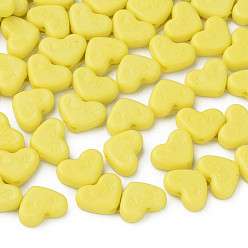 Желтый Непрозрачные акриловые бусины, окрашенные, сердце со словом "love", желтые, 10x13.5x4.5 мм, отверстие : 1.8 мм, Около 2300 шт / 500 г
