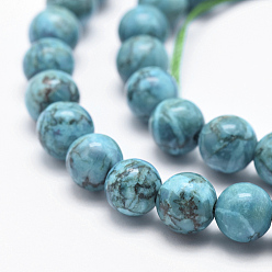 Dark Turquoise Natural Marble Beads Strands, Round, Dyed & Heated, Dark Turquoise, 10mm, Hole: 1mm, about 38pcs/strand, 15.7 inch(40cm)