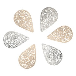 Platinum & Light Gold 4 шт. 2 цвета латунные филигранные соединительные звенья, гравированные металлические украшения, каплевидный разъем, платина и светлое золото, 40x26.5x0.3 мм, отверстие : 0.9 мм, 2 шт / цвет