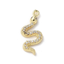 Настоящее золото 14K Латунные микропаве прозрачные подвески с фианитом, без кадмия, без никеля и без свинца, змеиные чары, реальный 14 k позолоченный, 18.5x8.5x2 мм, отверстие : 1 мм