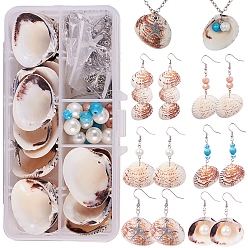 Mixed Color DIY Earring Making, with Clam Shell Beads, Synthetic Turquoise Beads, Glass Beads, Tibetan Style Pendants and Brass Earring Hooks, Mixed Color, 13.5x7x3cm