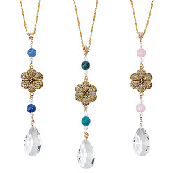 Антично-золотой и Золотой 3Подвесные украшения из акрила и стекла, цветок и слеза, с железной кабельных цепей, античный золотой и золотой, 290 мм