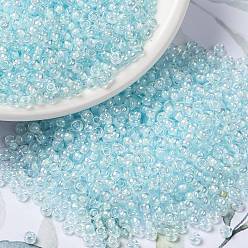 (RR636) SkyBlue Lined Crystal AB MIYUKI Round Rocailles Beads, Japanese Seed Beads, 8/0, (RR636) SkyBlue Lined Crystal AB, 8/0, 3mm, Hole: 1mm, about 19000~20500pcs/pound