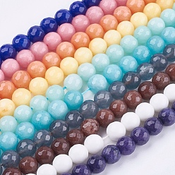Mixed Color Natural Jade Bead Strands, Dyed, Faceted, Round, Mixed Color, 10mm, Hole: 1mm, 38pcs/strand, 14.5 inch