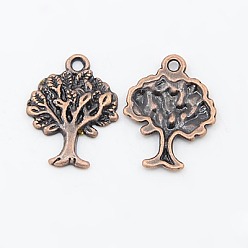 Красная Медь Сплавочные подвески тибетского стиля, древо жизни прелести, без кадмия, без никеля и без свинца, Красная медь, 22x17x2 мм, отверстие : 2 мм