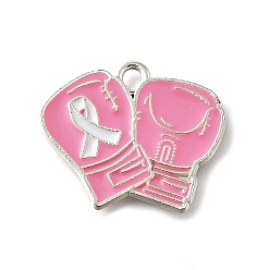 Другие Розовая лента осведомленности о раке молочной железы, подвески из сплава с эмалью, серебряные, боксерские перчатки, 19x23x1.5 мм, отверстие : 2 мм