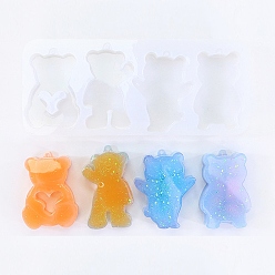 Медведь DIY силиконовые формы кулон, формы для литья смолы, белые, медведь, 64x155x15.5 мм, отверстие : 2 мм, внутренний диаметр: 54~56x33.5~45 мм