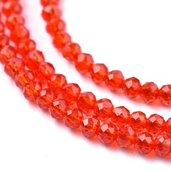 Orange Red Glass Beads Strands, Imitation Quartz, Faceted, Round, Orange Red, 2mm, Hole: 0.5mm,  about 175pcs/strand, 14.9 inch(38cm)