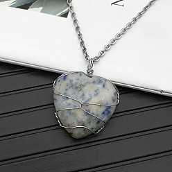 Blue Spot Jasper Natural Blue Spot Jasper Pendant Necklaces, 19.69 inch(50cm)